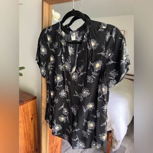 Retro Black Floral Blouse